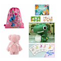 Miniatyrbillede 1 af 8: Børnegaver, fødselsdagsgaver, børns tidlige uddannelses stickerbog busy book + bjørnehåndklæde, krystal kanin, dinosaur viskelæder pink