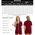 Miniatyrbild 6 av 6: Kvinnors Pyjamas Set Kortärmad Nattkläder Dam Button Down Nattkläder PJ Set med Ficka L Wine Red