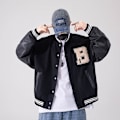Pikkukuva 6 / 7: Varsity College -takki Baseball-takki Vintage-ulkovaatteet taskuilla Unisex-takki Patchwork-päällinen 3XL Black