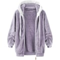 Miniatyrbild 5 av 7: Huva jacka dam teddy fleece kappa övergångsjacka med huva med fickor dragkedja höst vinter plysch jacka fleece jacka vinter L A Purple