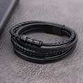 Miniatyrbillede 2 af 3: Punk Multilayer Vævet Rustfrit Stål Læder Reb Armbånd 19cm 19 cm