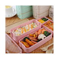 Miniatyrbilde 4 av 5: Bento Matboks, 3-i-1 Rom Inndelt Stablebar Bento Boks, Matbeholder av Hvetestrå med Bestikk, BPA-fri, Mikrobølgesikker - Rosa