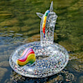 Miniatyrbillede 2 af 5: Klar Glitter Flamingo Enhjørning Badering til Børn Svømmecirkel Sommer Oppustelig Pool Flydemadras Pool Party Legetøj