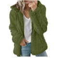 Miniatyrbillede 1 af 4: Dame Plysjakke med Hætte Fluffy Fleece Hættejakke Top Vinter Varmt Casual Hærgrøn Farve M Army Green M