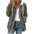 Miniatyrbillede 2 af 7: Hættejakke til kvinder, Teddy Fleece-frakke, Overgangsjakke med hætte og lommer, lynlås, efterår, vinter, plysjakke, fleecejakke, vinter XL C Grey