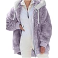 Miniatyrbillede 2 af 7: Hættejakke til kvinder Teddy Fleece Frakke Overgangsjakke med hætte med lommer lynlås efterår vinter plysjakke Fleecejakke vinter M A Purple