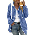Miniatyrbillede 1 af 7: Hættejakke Dame Teddy Fleece Frakke Overgangsjakke med Hætte med Lommer Lynlås Efterår Vinter Plys Jakke Fleece Jakke Vinter M B Blue