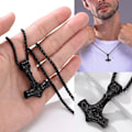 Miniatyrbillede 4 af 7: Thor Mjolnir Hammer Vedhæng Charm, Nordisk Viking Økse med Pigkæde, Rustfrit Stål 02. Negro