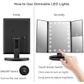 Miniatyrbillede 2 af 7: Makeup Spejl med Lys og 21 LED-lys, Dobbelt Strømforsyning 2X/3X Forstørrende LED, Justerbar Lysstyrke og Vinkel (Sort) Black