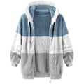 Miniatyrbillede 5 af 7: Hættejakke til kvinder, Teddy Fleece-frakke, overgangsjakke med hætte og lommer, lynlås, efterår, vinter, plysjakke, fleecejakke, vinter 4XL F Grey