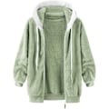 Miniatyrbilde 3 av 7: Hettejakke Dame Teddy Fleece Frakk Overgangsjakke med Hette med Lommer Glidelås Høst Vinter Plysj Jakke Fleece Jakke Vinter M D Green