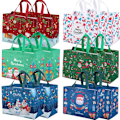 Miniatyrbilde 1 av 7: 12-pakke gjenbrukbare julegaveposer, totebag med håndtak, gavepose, handlepose for juleferiefest