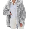 Miniatyrbillede 2 af 7: Hættejakke til kvinder, Teddy Fleece-frakke, Overgangsjakke med hætte og lommer, lynlås, efterår, vinter, plysjakke, fleecejakke, vinter XL D Grey