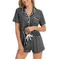 Pikkukuva 1 / 6: Naisten pyjamasetti, lyhythihainen yöasu, naisten napitettava yöasu, pyjamasetti taskuilla S Deep Grey