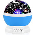 Miniatyrbilde 1 av 8: Barne nattlys, måne og stjerne projektor 360 graders rotasjon - 4 lysfarger 8 lysendringer med USB-kabel, unik gave til menn kvinner barn blue