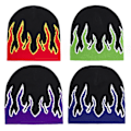 Miniatyrbild 3 av 3: Tjock Varm Öronmuff Beanie Hatt Män Vinter Flamma Tryck Cykling Stickad Hatt Kläder Tillbehör Lila purple