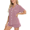 Miniatyrbild 2 av 6: Kvinnors Pyjamas Set Kortärmad Nattkläder Dam Button Down Nattkläder PJ Set med Ficka L Taro Purple
