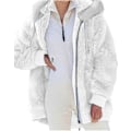 Miniatyrbild 2 av 7: Huva jacka dam teddy fleece kappa övergångsjacka med huva med fickor dragkedja höst vinter plysch jacka fleece jacka vinter 4XL D White