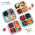 Miniatyrbild 5 av 6: 4-pack mellanmålsbehållare, 4 fack Bento-mellanmålslåda, återanvändbara matlådor för lunch (grön/blå/rosa/vit)