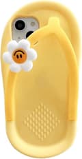 Kawaii Mobilskal Passar iPhone 13, Sött Tecknat Gula Tofflor Mobilskal med Blomma Flip Flops Mobilskal 3D-Skal