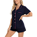 Miniatyrbild 2 av 6: Kvinnors Pyjamas Set Kortärmad Nattkläder Dam Button Down Nattkläder PJ Set med Ficka S Navy Blue
