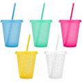 Miniatyrbild 1 av 7: Återanvändbara Plastkoppar 5 St Drinkware Tumlare Färgade Akrylkoppar Tumlare med Lock och Sugrör Plast Bulk Isade Plast Kalla Vatten Tumlare Isade 500ml B