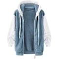 Miniatyrbillede 5 af 7: Hættejakke til kvinder, Teddy Fleece-frakke, Overgangsjakke med hætte og lommer, lynlås, efterår, vinter, plysjakke, fleecejakke, vinter 4XL E Blue