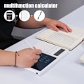 Miniatyrbilde 6 av 6: 2 i 1 kalkulator med LCD skriveplate, skrivebords kalkulator med elektronisk kalender, tid og temperatur indikator, 10 siffer LCD display kalkulator