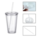 Miniatyrbild 4 av 5: Återanvändbara plastkoppar Dubbelväggig transparent drickskopp med sugrör Återanvändbara koppar Lämplig för fruktjuice