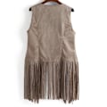 Miniatyrbillede 2 af 5: Dame Fringe Ærmeløs Tanktop 70'erne Hippie Faux Suede Fringe Jakke Cardigan, Disco Stripe Tank Jakke Beige 2XL