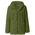 Miniatyrbillede 3 af 4: Dame Plysjakke med Hætte Fluffy Fleece Hættejakke Top Vinter Varmt Casual Hærgrøn Farve M Army Green M