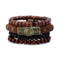 4-pak Håndlavede Læderarmbånd Herrearmbånd Træperler Sten Brun