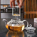 Miniatyrbild 2 av 6: Glas Tekanna, Tekanna och Teservis Randig Tekanna Pumpaformad Tekanna, Filtrerande Tekanna 600ml 600ml