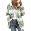 Miniatyrbilde 3 av 7: Hettejakke Dame Teddy Fleece Frakk Overgangsjakke med Hette med Lommer Glidelås Høst Vinter Plysj Jakke Fleece Jakke Vinter XL F Green