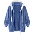 Miniatyrbilde 5 av 7: Hettejakke Dame Teddy Fleece Frakk Overgangsjakke med Hette med Lommer Glidelås Høst Vinter Plysj Jakke Fleece Jakke Vinter L B Blue