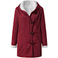 Miniatyrbillede 5 af 5: Damer Vinterjakker Udsalg Plus Størrelse Dame Fleeceforet Jakke Hoodies Lomme Uld Casual Hættetrøjer Horn Knapper Casual Varmt Jakke Trench 4XL 02 Wine