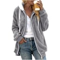 Miniatyrbillede 1 af 7: Hættejakke til kvinder Teddy Fleece Frakke Overgangsjakke med hætte med lommer lynlås efterår vinter plysjakke Fleecejakke vinter 4XL B Grey