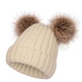 Pikkukuva 1 / 3: Naisten talvitakki neulottu hattu hiihtohattu talvihattu kahdella pompomilla Beige