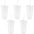 Miniatyrbilde 1 av 6: Gjenbrukbare plastkopper 5 stk drikkebeger fargede akrylkopper med lokk og sugerør plast bulk isplast kaldt vannbeger is 710ml C