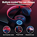 Pikkukuva 3 / 6: Langattomat Bluetooth-kuulokkeet - Värikkäät valot / Kokoontaitettavat / Suuri akkukapasiteetti / Sisäänrakennettu mikrofoni - Bluetooth 5.0 / 13 m kantama / (musta-punainen1) Black