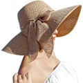 Miniatyrbilde 1 av 5: Kvinners bredbremmet solhatt av strå, sammenleggbar floppy hatt, sommer UV-beskyttelse strandhatt C1 f Khaki C1 f Khaki C1 f khaki