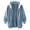 Miniatyrbillede 5 af 7: Hættejakke til kvinder, Teddy Fleece-frakke, Overgangsjakke med hætte og lommer, lynlås, efterår, vinter, plysjakke, fleecejakke, vinter 4XL A Blue