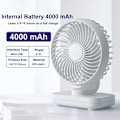 Miniatyrbillede 2 af 9: Bordventilator 4 Hastigheder Støjsvag 90° Variabel Mini Bordventilator USB Genopladelig Perfekt til Soveværelse (Hvid)