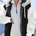 Miniatyrbillede 4 af 7: Hættejakke Dame Teddy Fleece Frakke Overgangsjakke med Hætte med Lommer Lynlås Efterår Vinter Plys Jakke Fleece Jakke Vinter M E Black