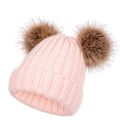 Pikkukuva 1 / 3: Naisten talvitakki neulottu hattu hiihtohattu talvihattu kahdella pompomilla Pink