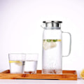 Miniatyrbilde 7 av 7: Borosilikatglass Vannkanne Saftmugge Karaffel med Lokbørste for Varm/Kaldt Vann Iste 1000ml