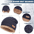 Miniatyrbillede 2 af 5: Vintervarm Hat Beanie Halsklæde Sæt Uld Strikket Beanie Vinter Beanie og Loop Halsklæde med Tykt Fleecefor til Mænd og Kvinder Grey