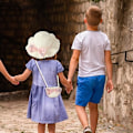 Miniatyrbild 5 av 5: Solhatt och Mini Cross Body Väska Set för Flickor, Blommig Barnstråhatt, Sommarstrand Stråhatt och Mini Plånbok Set med Rosett, Solhattar för Barn Flickor