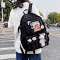 Miniatyrbild 2 av 7: Kawaii-ryggsäck med hänge, stor kapacitet söt björn accessoarer ryggsäck för skolan Multi Pocket Rucksack för tonårsflickor Söta Kawaii-ryggsäckar Black