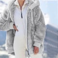 Miniatyrbillede 3 af 7: Hættejakke til kvinder, Teddy Fleece-frakke, Overgangsjakke med hætte og lommer, lynlås, efterår, vinter, plysjakke, fleecejakke, vinter 4XL D Grey